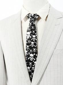 1PC Men's Skull Pattern Punk Silky Hand-Tied Necktie, Suitable For Street Party, Music Festival, Holiday Outfit,Halloween - Multicolor - View 2