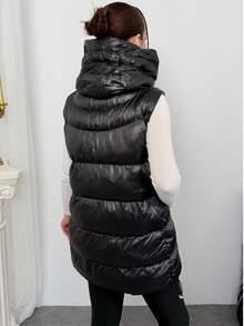 Women's Hooded High Neck Puffer Vest Zip Up Sleeveless Quilted Winter Warm Oversized Padded With Zipper Pockets - Black - View 6