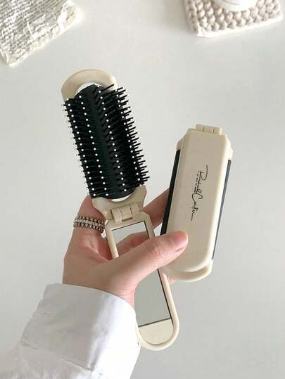 1/2pcs Foldable Hair Brush With Mirror Portable Travel Air Cushion Comb For Hair Styling Mini Pocket Hair Brush With Built-In Mirror For Outdoor & Daily Use Room Decor Bathroom Decor Back To School Travel Essentials Birthday Gifts School Essentials
