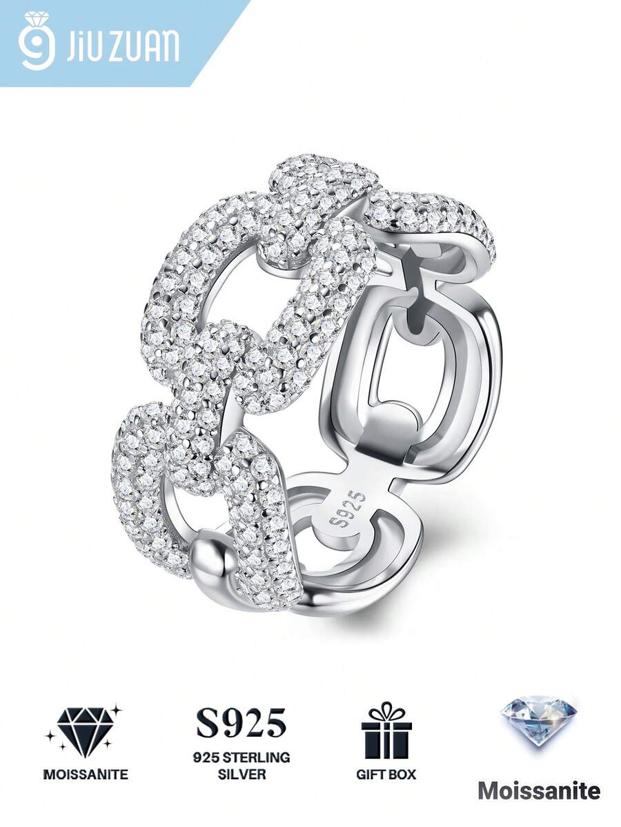 1pc Charming Women's 925 Sterling Silver Moissanite Ring, Suitable For Wedding, Proposal, Anniversary Celebration And Valentine's Day Gift