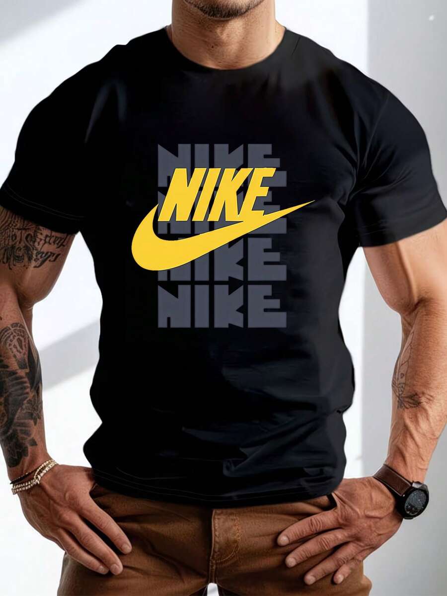 Men's Pure Cotton Short Sleeve T-Shirt Casual Summer Basic Round Neck Comfortable Breathable Daily Wear Solid Color Tee - 黑色 - 查看 1