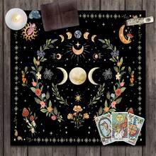 1pc Triple Moon Phase Tarot Cloth, Boho Witch Altar Cloth, Floral Mushroom Print Divination Tablecloth, Multi‑Purpose Tapestry For Table Cover Home Wall Decor - Multicolor - View 3