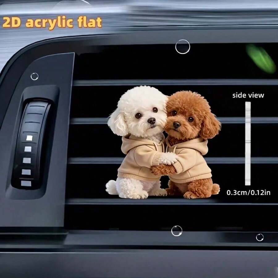 2D Flat "Hug Teddy Dog" Style Acrylic Car Air Vent Fragrance Clip – Air Vent Fragrance Diffuser Clip – Enhance Your Car Interior Atmosphere With This Fun Decorative Accessory - A - View 1