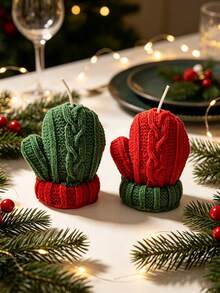 1pc Christmas Knitted Glove Shaped Scented Candle, Christmas Decorations, Desktop Decor, Birthday And Christmas Gift, Party Decoration, Combines Soothing Fragrance And Decorative Function - Multicolor - View 3