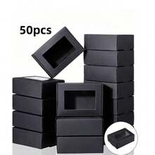 50 cajas de regalo con ventana, cajas de regalo para dulces, chocolates, joyas, embalaje de regalos para fiestas, cumpleaños, graduación - Negro - Ver 6