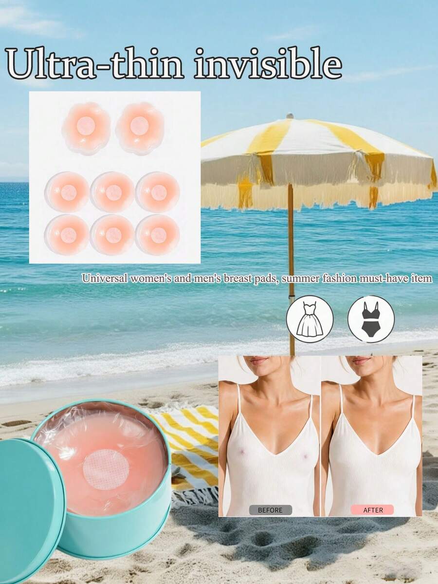 2/12pcs Invisible Silicone Adhesive Nipple Covers, Thin Adhesive Nipple Covers Suitable For Various Occasions, Summer Essential - Multi-color - View 1