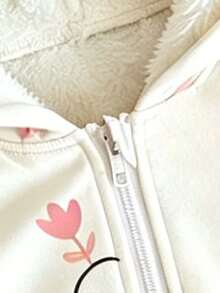 Baby Girl Floral Print Warm Hooded Jacket - White - View 5