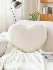 Heart-Shaped Pillow, Soft And Cute Faux Rabbit Fur Heart-Shaped Pillow, Suitable For Spring And Summer Bedroom, Sofa And Bed, Warm Gift For Mom On Mother's Day - White - View 2