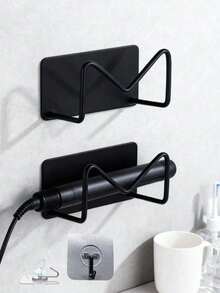 2pcs/1pc No-Drill Wall-Mounted Curling Iron/Hair Straightener Storage Rack, Multi-Function Hook | Bathroom Hook | Metal Bathroom Cabinet/Glasses Storage Rack | Strong Adhesive Hair Straightener Storage Rack, Square Multi-Function Hook | Bathroom Hook | Metal Bathroom Cabinet/Glasses Storage Rack | High-Strength Adhesive Hair Dryer Bracket, Can Be Installed Under Sink | Multi-Function Hair Care Tool Wall-Mounted Storage Rack, Suitable For Bathroom - Multicolor - View 11