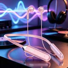 1 件时尚颈带设计按钮控制柔软舒适硅胶柔性颈带 HiFi 立体声无线耳机，时尚无线音乐耳机 - 彩色 - 查看 29