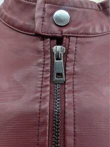 Men's Vintage Turn Collar Motorcycle Jacket Coat, Autumn/Winter - Burgundy - View 3