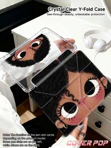 卡通女孩圖案平板保護殼，相容 iPad 9.7/10.2/10.5/10.9/12.9/Pro 11、第 10 代，相容 Galaxy Tab S6 Lite 10.4 吋，相容 Kindle Paperwhite 第 12 代 2024、Kindle（第 11 代 2024 發行），柔軟防摔，智慧支架/自動喚醒/睡眠，Y 型折疊平板保護套，多種視角可調 - 彩色 - 查看 3