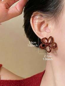 1 Pair Fashion Oil Drop Flower Stud Earrings, Suitable For Women's Vacation And Daily Wear - Red - View 2