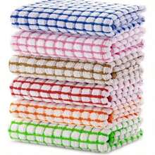 3/6/12pcs Reusable Durable Plaid Towels - Super Absorbent Soft Lint-Free Multipurpose Cloths, Perfect For Kitchen Cleaning, Tea Set And Glass Drying[Assorted Colors] - Assorted Colors - View 2