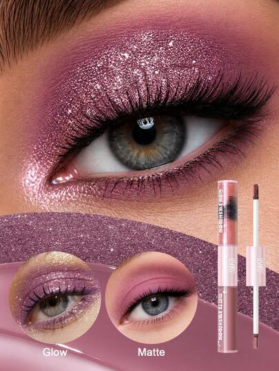 USHAS 2-In-1 Dual-Ended Liquid Eyeshadow, Matte Base And Shimmer Glitter Pearlescent Eyeshadow, High Pigment Waterproof Smudge-Resistant Liquid Eyeshadow, Long-Lasting Colorful Eye Makeup, Suitable For Halloween Party Holiday Makeup