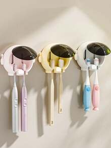 1pc Cute Astronaut Toothbrush Holder, Astronaut Shape, No-Drill Home Bathroom Electric Toothbrush Storage Rack, Wall-Mounted Toothbrush Storage Box For Bathroom, Couple Electric Storage And Drainage Rack For Bathroom, Hotel, And Dormitory. - Multicolor - View 4