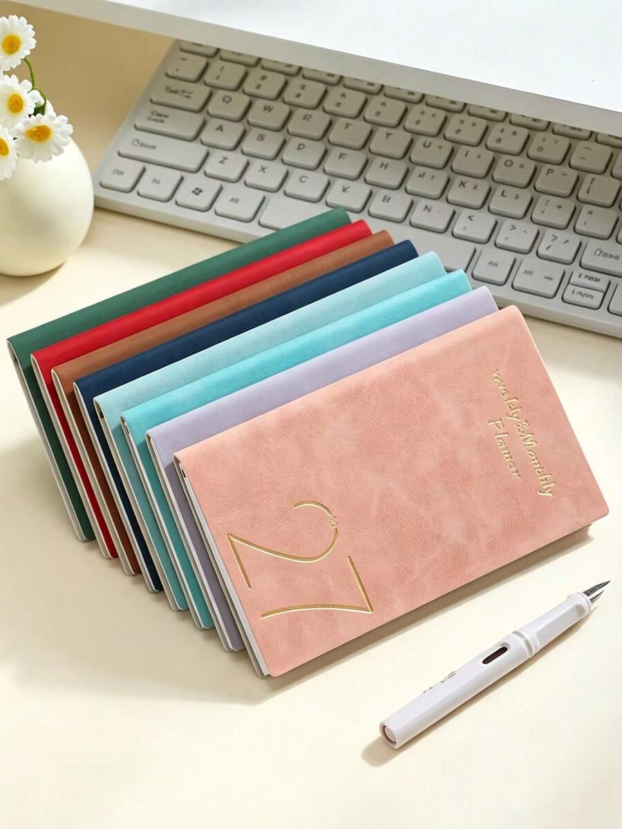 Single-Volume 2027 English Weekly Planner, PU Leather Golden Foil Stamped Cover Portable Schedule Notebook - Multicolor - View 1