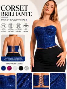 Shiny Corset With Padded Cups And Boning – Strapless Top, Tight, Sexy And Ideal For Parties Or Nightclubs - 藍色 - 查看 1