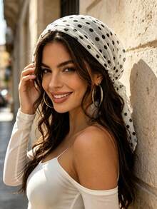 2/1pc French Vintage Polka Dot Mesh Triangle Headscarf, Lightweight Breathable Semi-Elastic Hair Wrap For Women, Suitable For City Street Photography, Vacation Travel, Atmospheric Hair Accessory - Multicolor - View 2