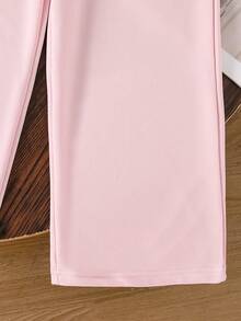 Left Mama Girls Sweet Versatile Solid Color Sweatshirt & Straight Leg Pants Set, Spring/Autumn, College Style - Pink - View 8