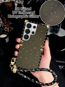 Black and Gold Embossed Glitter + Wrist Strap