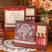 2027 Desktop Calendar With Stickers Fantasy Dragon Theme 12 Months Monthly Planner, Portable Schedule Organizer For Office, Home, School, Decorative Calendar, Perfect For New Year, Birthday Gift - Single Piece - View 1