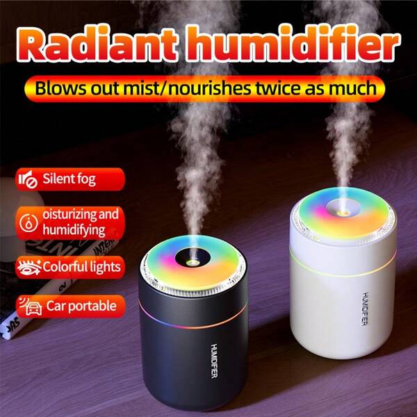 1pc Portable USB Powered Humidifier, Mini Ultrasonic Mist Maker With RGB Color Changing Light, Small Air Humidifier For Car Desk Bedroom Home