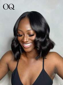 OQ Hair 200 Density 8-14 Inch Wear & Go Glueless Wig Ocean Wave Bob 7*5 Lace Wig Bleached Knots Natural Color Pre-Plucked Natural Hairline With Baby Hair Soft Human Hair Wig For Women Daily Party Travel Vacation - SNatural - View 3