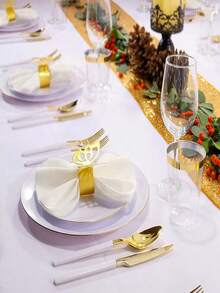 25pcs 7.5 Inch And 10.25 Inch White Gold Rim Plates, 2 Sizes Available, Reusable And Washable, Perfect For Home, Hotel, Birthday, Outdoor And Various Party Events - White - View 11