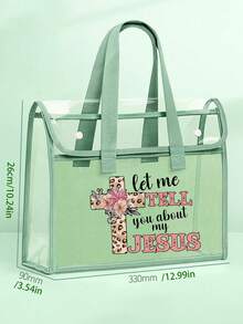Transparent Tote Bag, Transparent Mesh Flip-Top Storage Bag With Creative Bookmark, Floral Cross And Black Letter, Full Of Easter Atmosphere. Cosmetic Bag, Transparent Shoulder Bag, Made Of Mesh Material With Snap Closure; Large Capacity Multi-Functional Storage Bag With Internal Compartments; Suitable For Students, Teachers' Campus Life, Exams And Back To School Season, Ideal Learning Supplies. Teacher's Day, Easter Gifts. - Multicolor - View 11