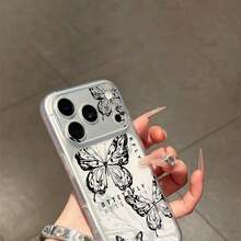1件 Ins 啞光蝴蝶圖案手機殼，適用於 17 16 15 14 13 12 11 Pro Max，透明手機保護殼 防水 防震 防刮 - 無色 - 查看 4