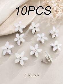 topshiny 10PCS White Flower Hair Rings, Mini Floral Hairpin For Braids, DIY Hairstyle Decor, Cute Hair Accessories For Women And Girls - White - View 8