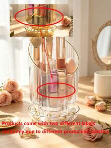 1pc/7pcs Rotating Transparent Striped Makeup Brush Holder, Gold Rim Divided Makeup Organizer, Multi-Compartment Vanity Storage Bin, Suitable For Lipstick, Eyeliner And Makeup Sponges, Fashionable Desktop Organizer For Daily Makeup Accessories - Multicolor - View 10