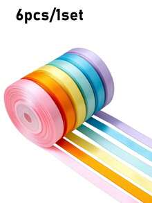6pcs/1set Pastel Satin Ribbon, Gift Packaging Ribbon Set For Flower Bouquets, Crafts, Birthdays, Parties, Weddings, Graduation Party Decorations - Multiple Styles - View 14