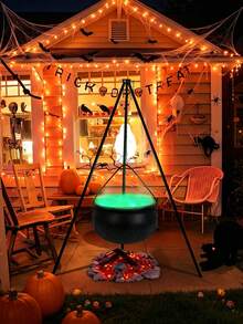 Halloween Outdoor Decor - Large Witch Cauldron With Tripod And String Lights, Suitable For Halloween Party, Indoor/Outdoor, Yard, Lawn Decoration - Multicolor - View 8