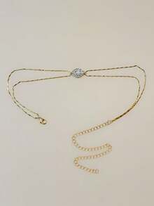 1pc Niche Elegant Double-Layer Chain Rhinestone Inlaid Choker Necklace, Geometric Delicate Versatile Necklace Jewelry For Women - Gold - View 2