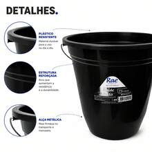 Balde Plástico 7,5 Litros Alça Metal Reforçado Multiuso Limpeza Faxina Jardinagem Profissional - Multicolorido - Visão 3