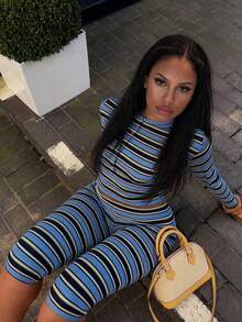 Women's New Knit 2 Pieces Set Fine Striped Long Sleeve Top And Pants, Soft Commute, Vacation, Travel Fall - Multicolor - View 3