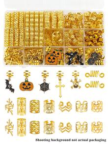 127pcs Hair Cuffs Accessories For Halloween Party Shaped-Pumpkin Spider Web Bat Trick-Or-Treat Gothic Style Hair Rings For Braids(Without Box) - Gold - View 1