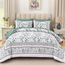 7 Piece Floral King Bed Comforter Set, Blue Flowers Branch On White Botanical Bedding Set, Soft Microfiber Bedding Comforter Sets With Sheets For All Season. Room Decor, Bedroom Decor, Wedding Decoratiion,Halloween Decor, Cheistmas. - 藍色 - 查看 3