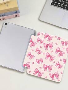 1件粉色蝴蝶結星星圖案平板電腦保護殼，適用於 iPad Mini 4/5/6/7/Air/Air 2/9.7/10.2/10.5/10.9 (Air 4-Air 8)/Pro 11/10th Gen/A16/Pro 11 2024、Galaxy A8，彩繪圖案軟殼，三折支架，自動休眠/喚醒，內置筆槽，不含筆 - 彩色 - 查看 3