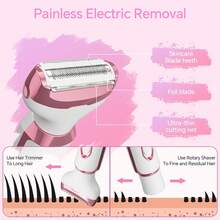 Recortadora de Bikini Eléctrica para Mujer, Afeitadora Inalámbrica 4 en 1, Apta para Rostro, Piernas, Axilas, Uso en Seco/Húmedo, Depilación Sin Dolor - Rojo y blanco - Ver 3
