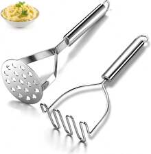 Pack Of 2 Stainless Steel Potato Mashers, Kitchen Tool For Potatoes, Avocado, Beans, Meat And Vegetables - Silver - View 6