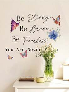 1pc "Strong Brave Courageous" Inspirational English Quote Butterfly Wall Decor Sticker, Removable Wall Decal For Bedroom, Living Room, Kids Room - 1 Piece - View 4