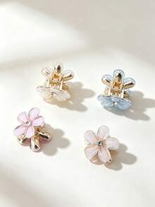 Shimmering Acrylic Mini Flower Hair Claw Clip, Girly Side Hair Clip For Loose Strands, Versatile Princess Hair Accessory - Multicolor - View 3