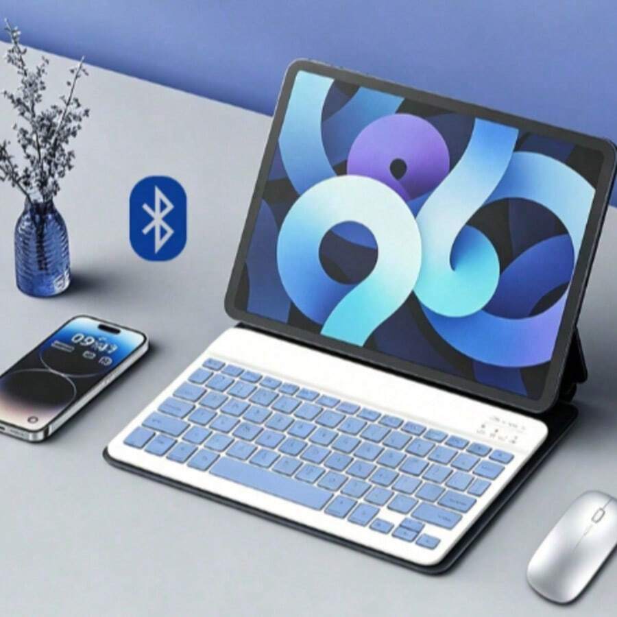 Teclado Bluetooth Ultra Delgado y Ligero para iPad, Combo de Teclado y Ratón Inalámbrico Silencioso Recargable, Batería de Larga Duración de 30 Días en Espera, Set Portátil Mini para Viajes, Trabajo y Aprendizaje, Compatible con Tabletas iOS y Android