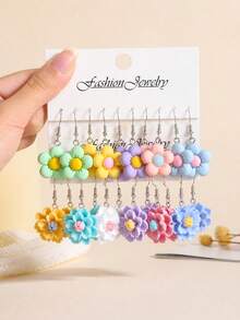 10/12/22pcs European & American Vacation Style Fresh Creative Double Layer 3D Peach Blossom & Cherry Blossom Dopamine Sweet Floral Earrings Set For Women - Multicolor - View 15