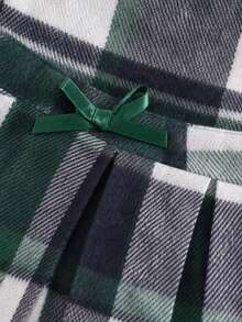 2pcs Tween Girls Sweater Set, Green 3D Floral Long Sleeve Sweater With Vintage Plaid Bow Pleated Skirt, Spring/Autumn Fashion Outfit - Green - View 7