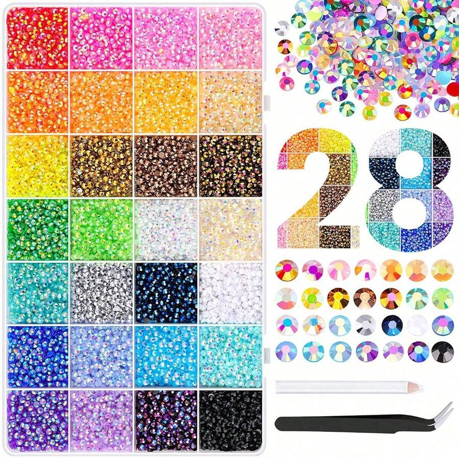 28-Grid Mixed Color Resin Rhinestone Set, Suitable For DIY Phone Case, Hat Rhinestone Decoration, Handmade Crafts And Other Rhinestone DIY Decoration Scenes - 28 Slots - View 1