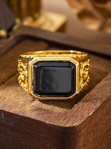 1pc Men's Business Fashion Luxury Vintage Personalized Ring, Wedding Engagement Party Jewelry Gift - Gold - View 4